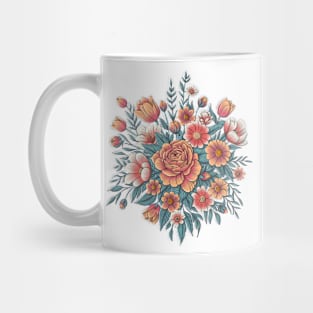 Roses Pattern. Hand Drawn Floral Illustration in Retro Style. Mug